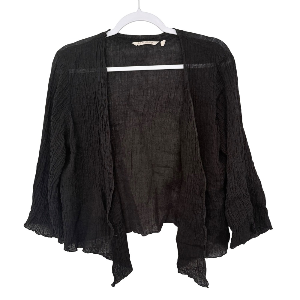 Soft Surroundings Crinkle Gauze Cardigan Medium Black Whimsigoth Boho Festival